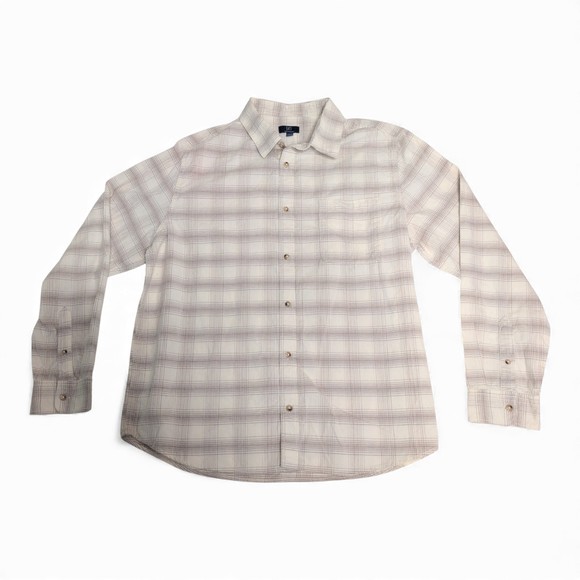George Other - George Men's White Plaid Long-Sleeve Button-Down Shirt‎ XL